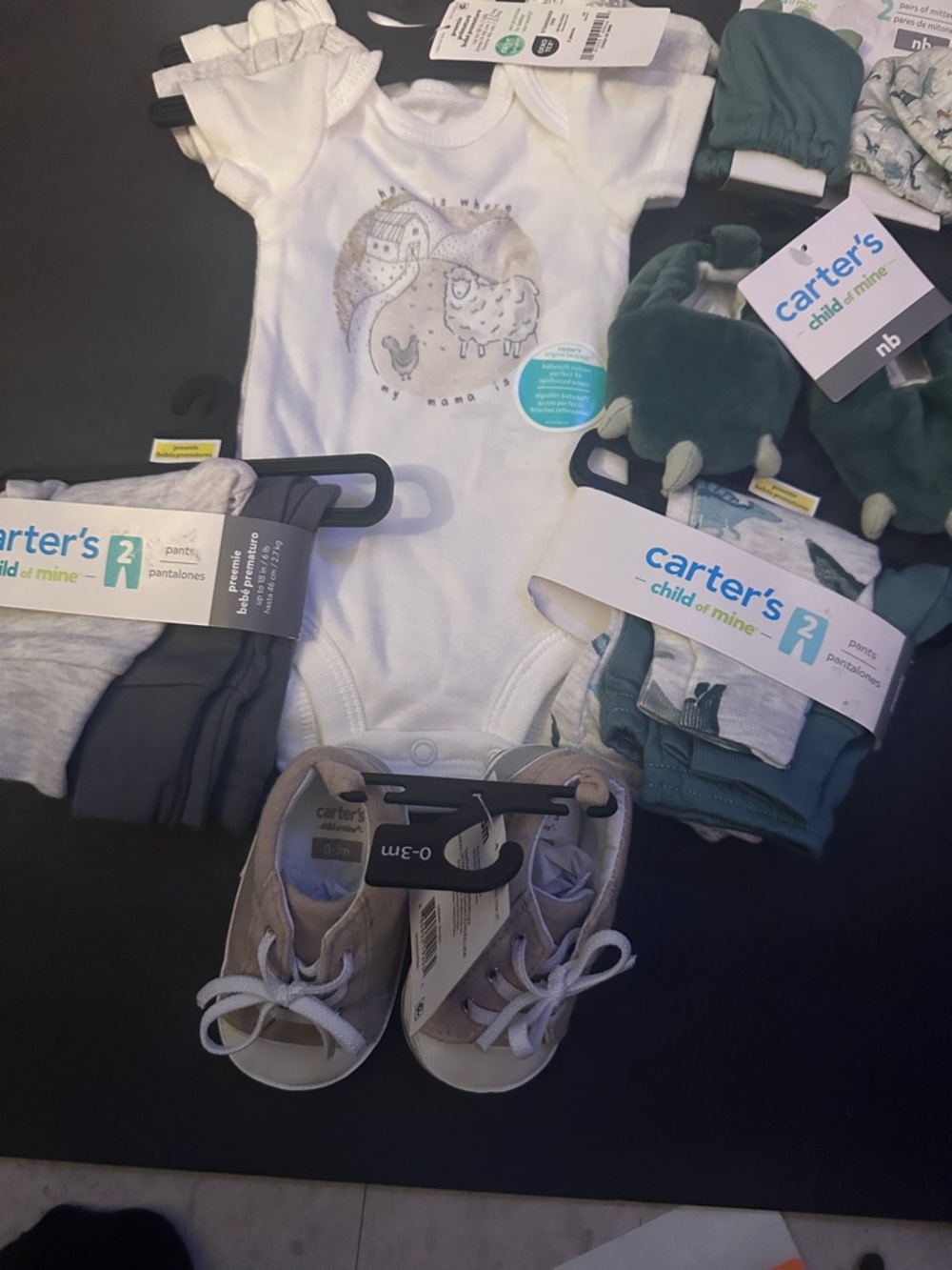 Carter's White Onesie with Neutral Farm Animal Sketch